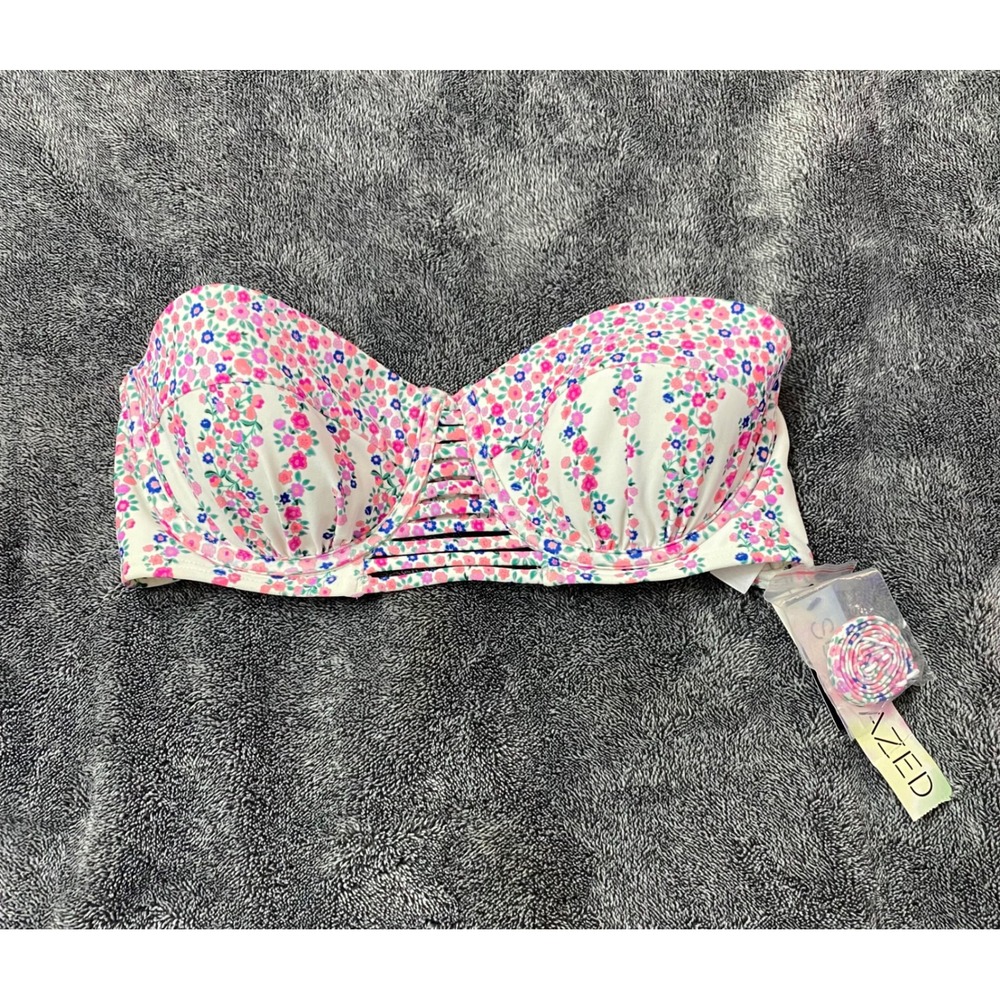 NWT Sundazed White Floral Underwire Bikini Top 34C Pink Blue Ladder Cutout